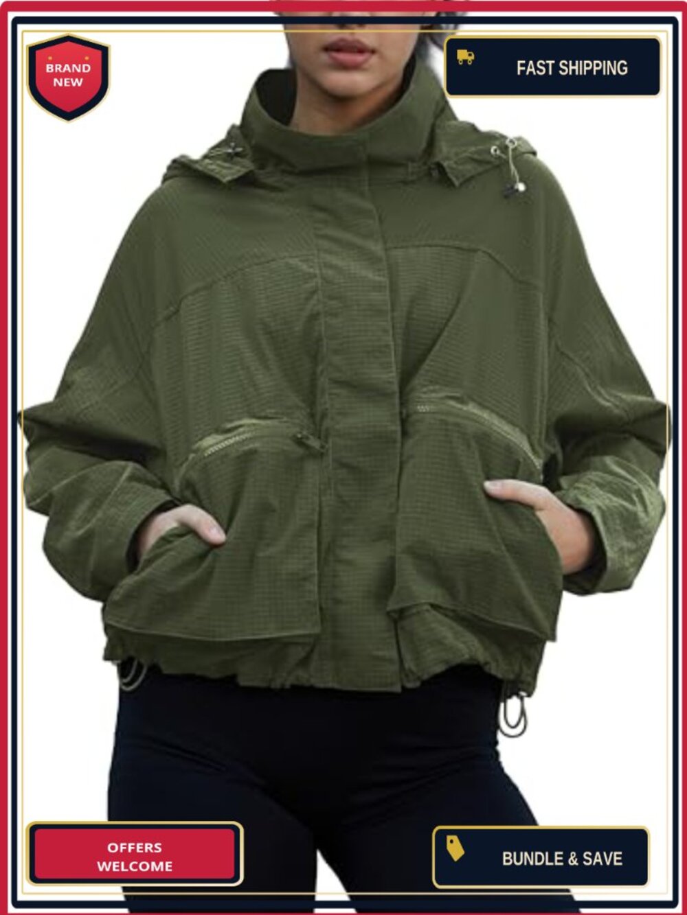 Women's Waterproof Plaid Rain Jacket, Lightweight Windproof Outdoor Trench Coat